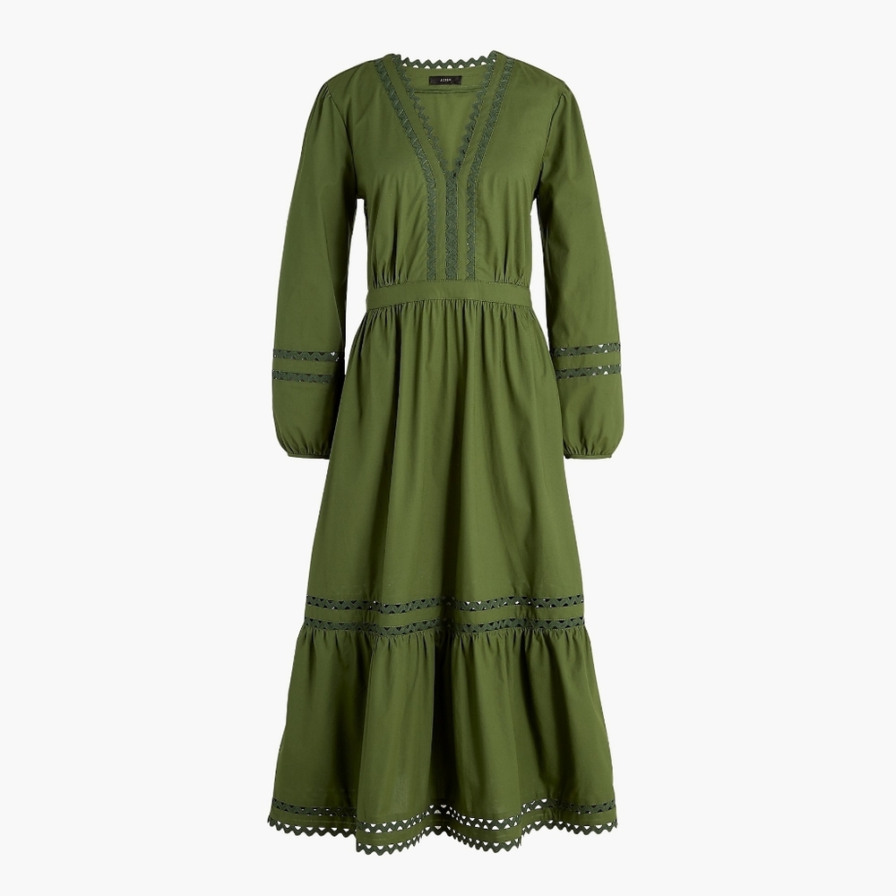 🆕️ J.Crew Long-sleeve Eyelet Midi Dress Green